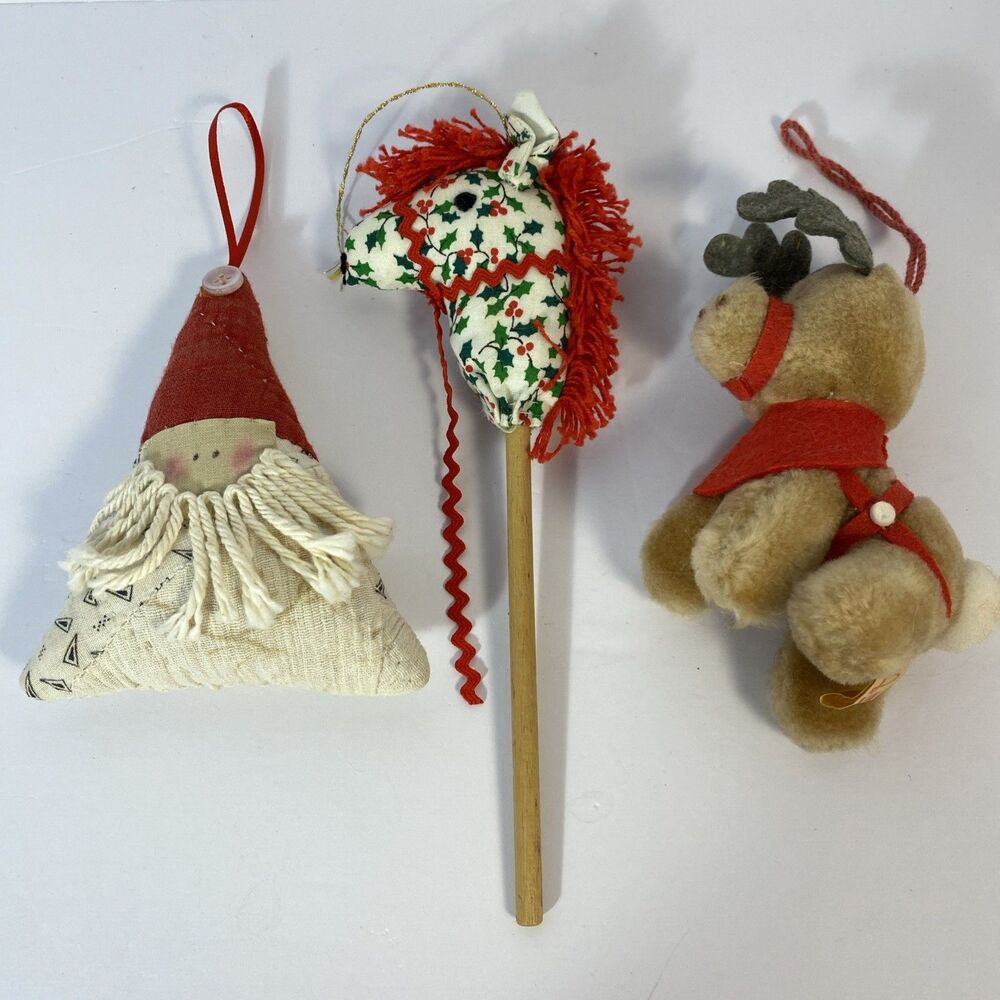 Vintage Christmas Ornament Lot Santa Hobby Horse Reindeer Folk Handmade Style